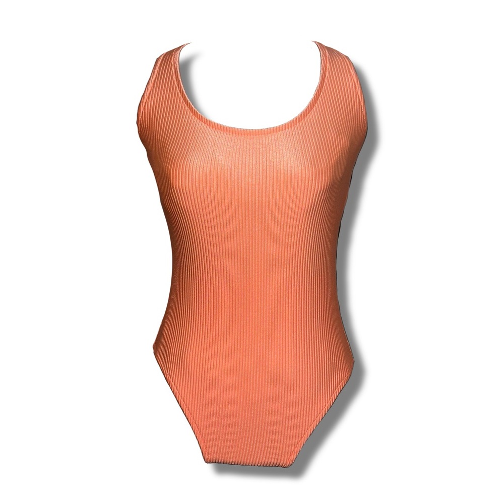 Vintage Neon Peach Ribbed Swimsuit